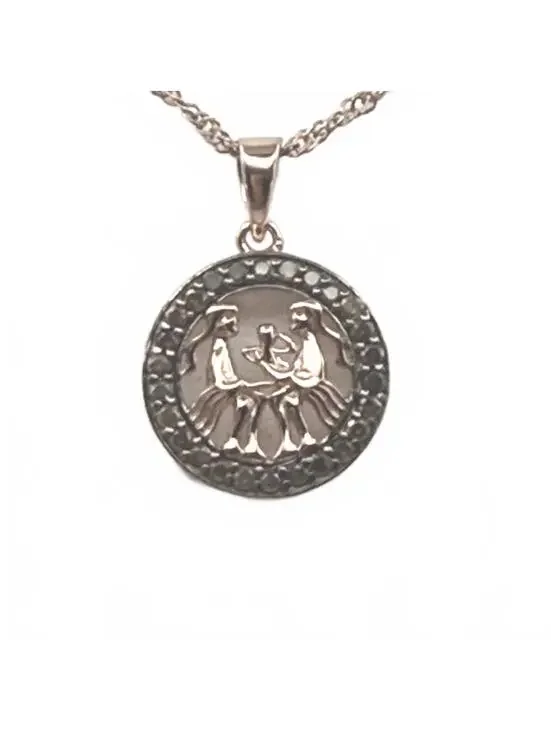 1K Rose Gold Gemini Zodiac Champagne Diamond Necklace – 18" Singapore Chain - Picture 3 of 6